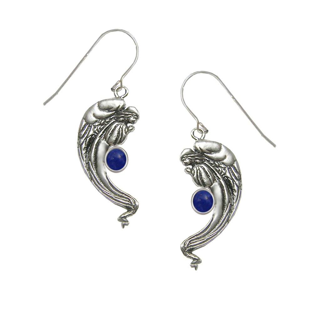 Sterling Silver Angel Of Love Drop Dangle Earrings With Lapis Lazuli